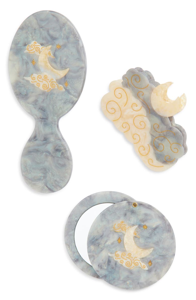 Solar Eclipse Celestial Moon Brush, Jaw Clip & Mirror Set, Main, color, Light Pastel Blue