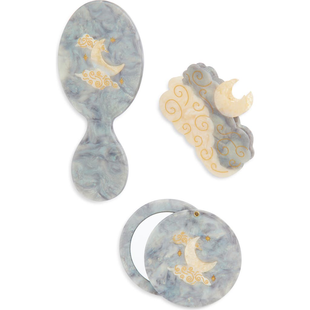 Solar Eclipse Celestial Moon Brush, Jaw Clip & Mirror Set In Blue