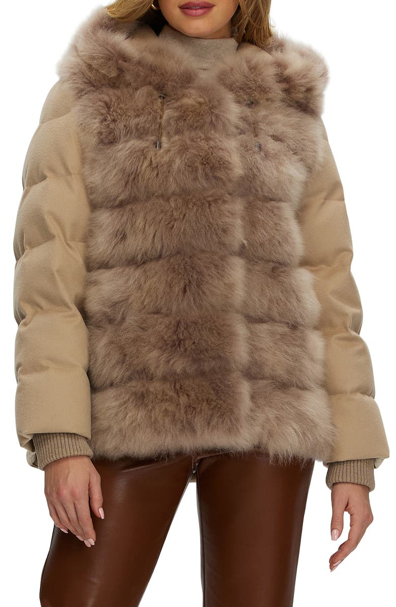 GORSKI Genuine Shearling Quilted Down Parka with  Cashmere Sleeves And Back, Main, color, Taupe/Taupe
