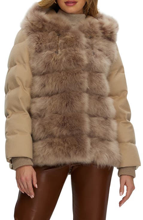 Genuine Shearling Quilted Down Parka with  Cashmere Sleeves And Back