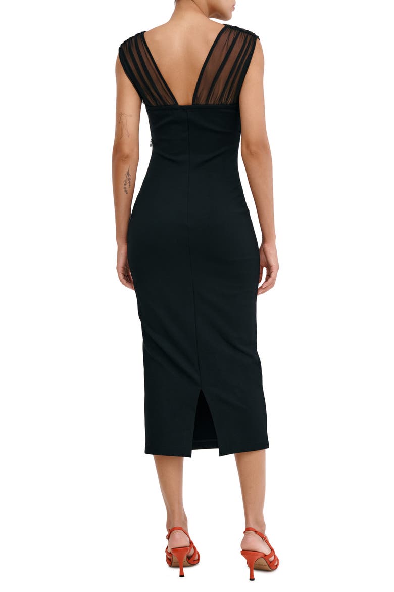 Waldorf Mesh Cross Neck Midi Dress, Alternate, color, BLACK
