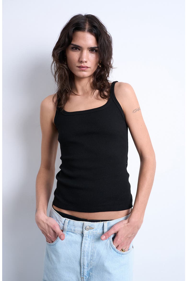 Scoop Neck Stretch Cotton Rib Tank, Main, color, BLACK