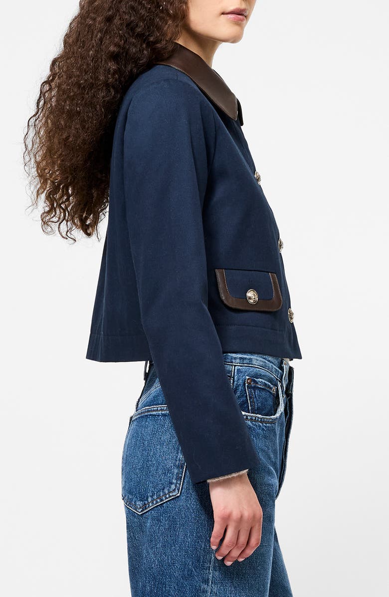 French Connection Denim Jacket with Faux Leather Trim, Alternate, color, Marine