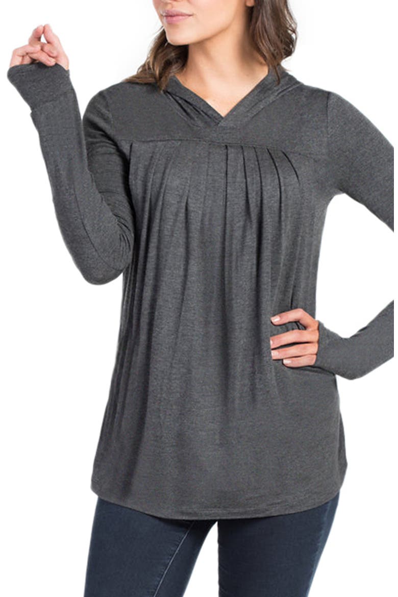 Hooded Maternity/Nursing Tunic, Alternate, color, CHARCOAL GREY