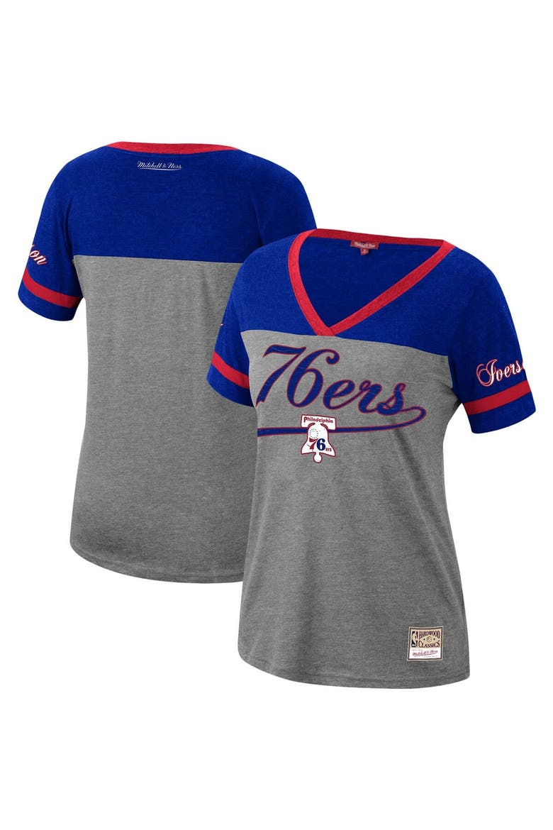 Women's Mitchell & Ness Allen Iverson Heathered Charcoal Philadelphia 76ers Team Captain V-Neck T-Shirt, Alternate, color, Heather Charcoal