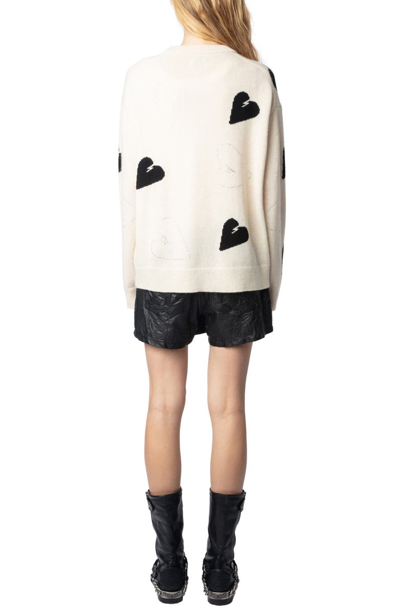 Zadig & Voltaire Markus Metallic Heart Cashmere Sweater, Alternate, color, 