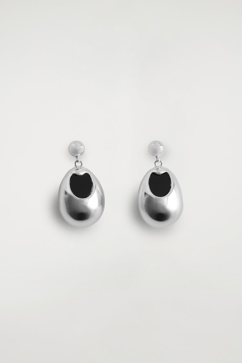Stone-detail Drop Earrings, Main, color, SILVER / BLACK