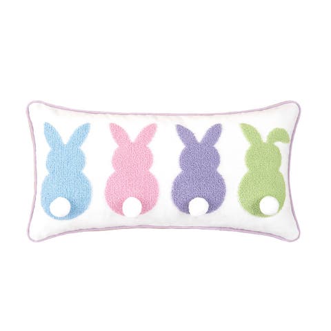 Easter Bunnies Tufted Tails Small Petite Mini Accent Pillow 10" x 20"