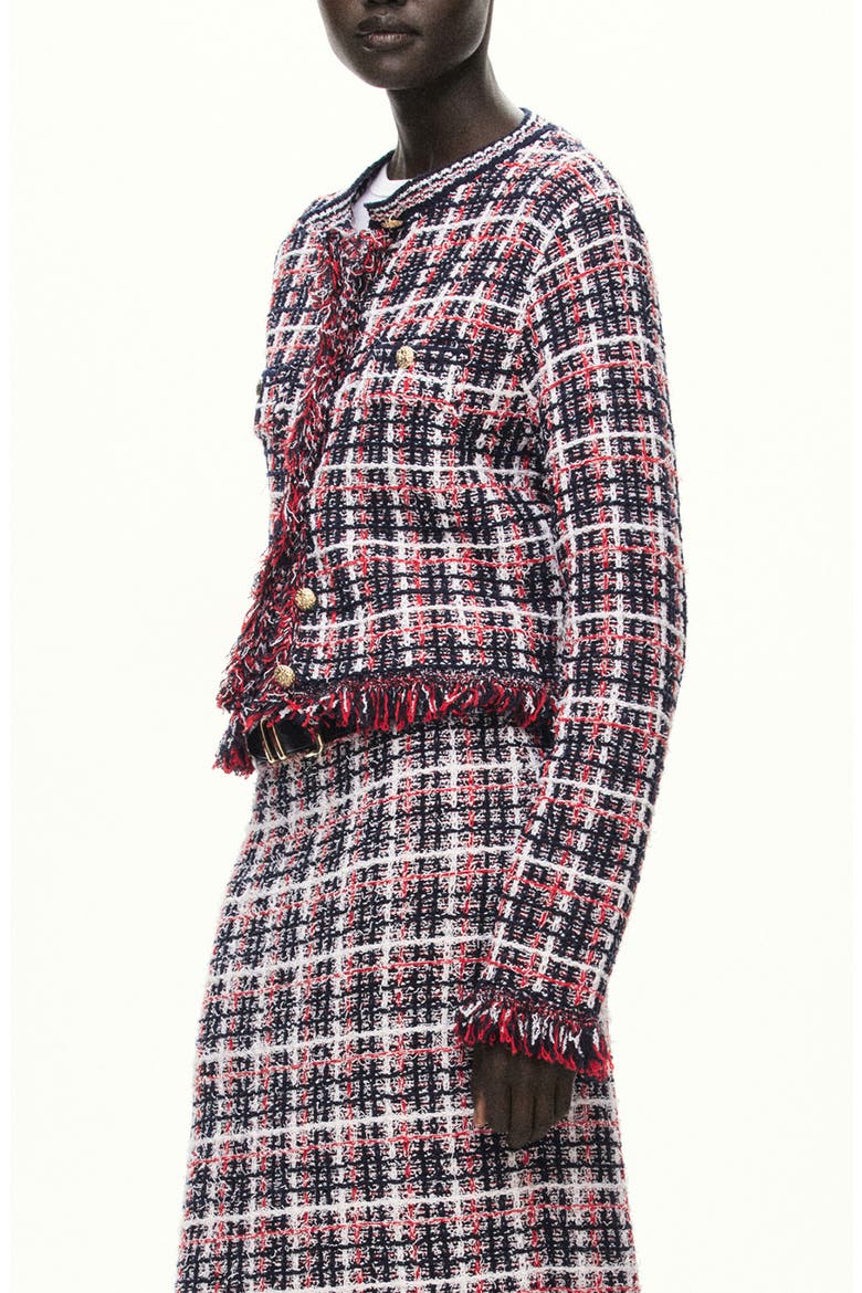 Menton Plaid Crewneck Jacket, Main, color, NAVY