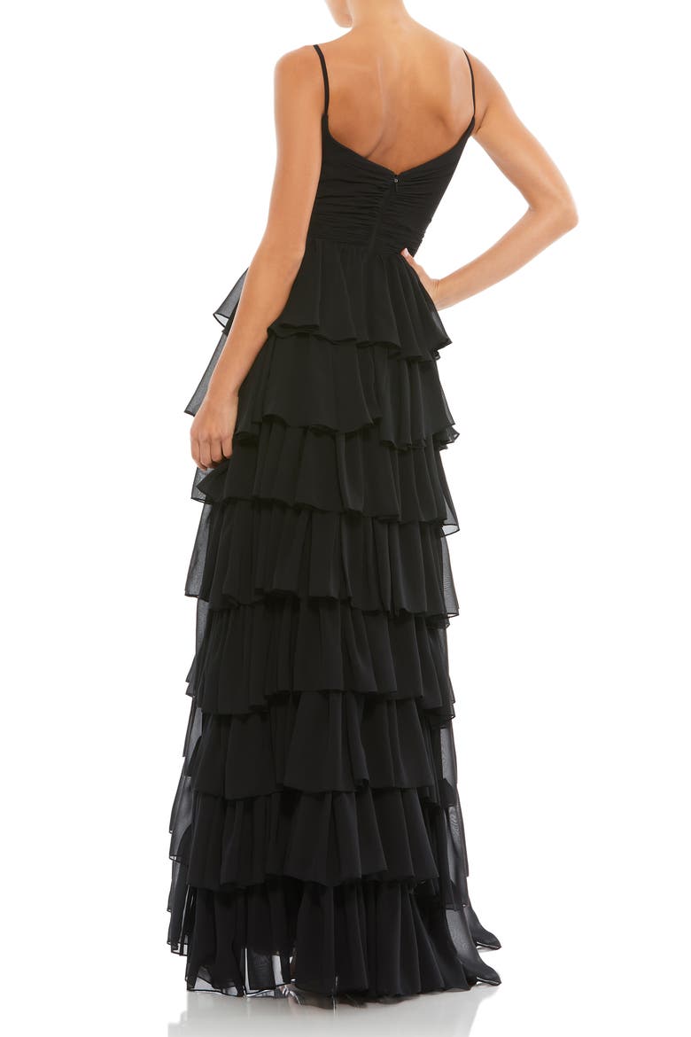 Sleeveless V Neck Ruffle Skirt Evening Gown, Alternate, color, BLACK