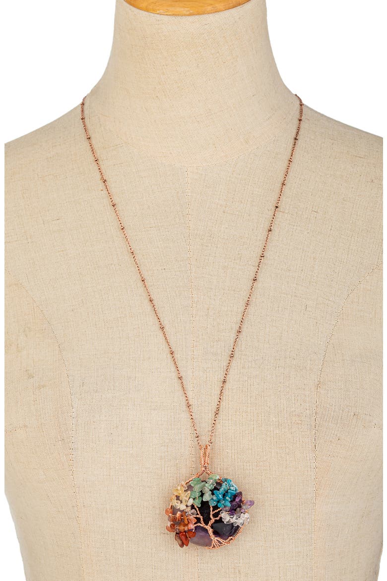 Tree of Life Agate Stone Pendant Necklace, Alternate, color, GOLD