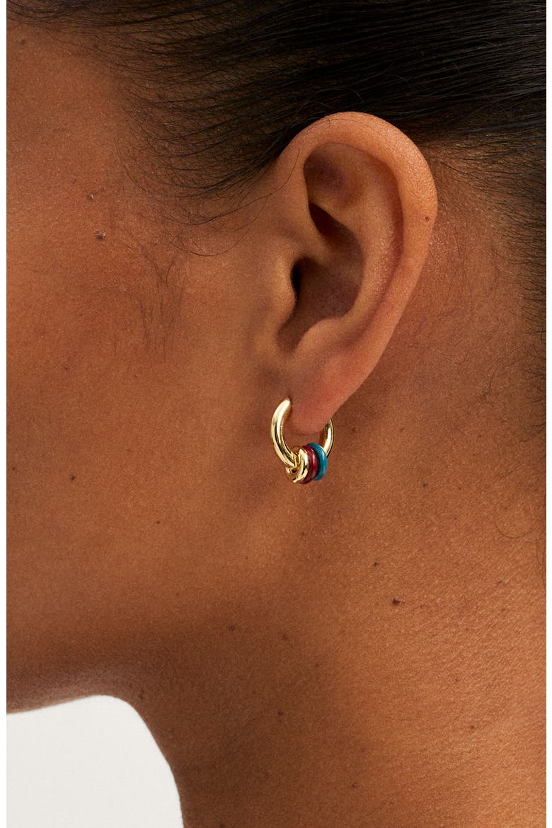 Triple-Ring Huggie Hoop Earrings, Alternate, color, POMEGRANATE SEED