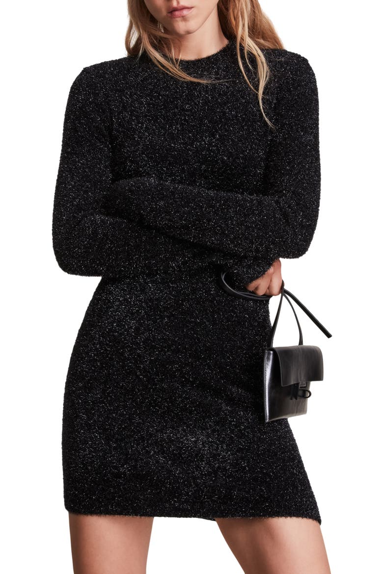 Sparkle Long Sleeve Body-Con Minidress, Alternate, color, BLACK