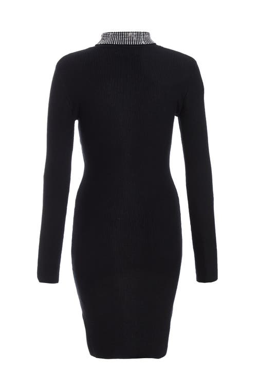 Quiz Diamante Stud Roll Neck Dress In Black