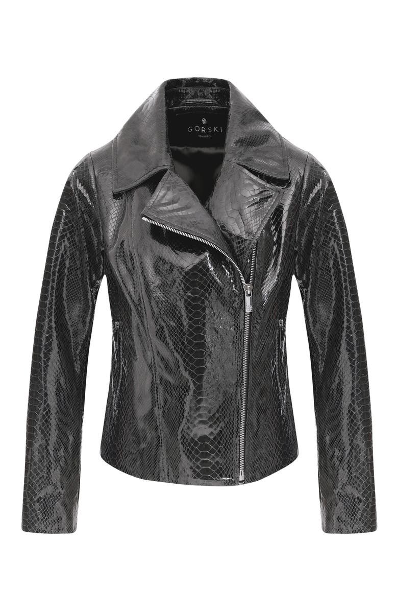 GORSKI Genuine Metis Suede Pythn Printed Moto Zip Jacket, Alternate, color, Anthracite