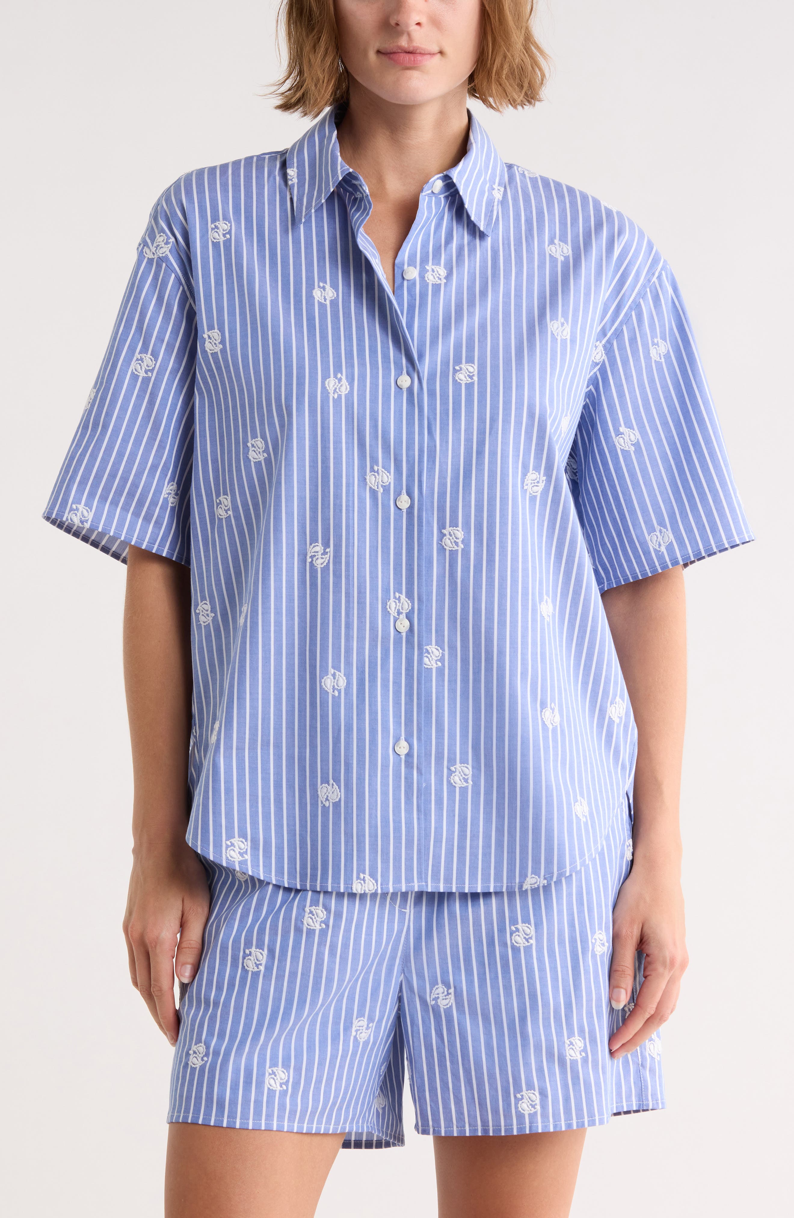 rag & bone Ella Oversize Embroidered Short Sleeve Button-Up Shirt