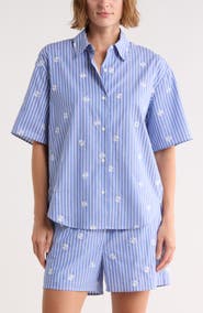 rag & bone Ella Oversize Embroidered Short Sleeve Button-Up Shirt