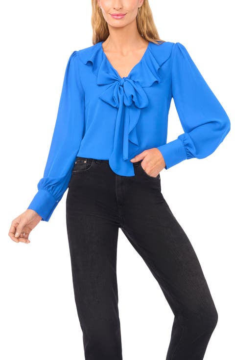 Ruffle Tie Neck Long Sleeve Georgette Top