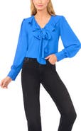 CeCe Ruffle Tie Neck Long Sleeve Georgette Top