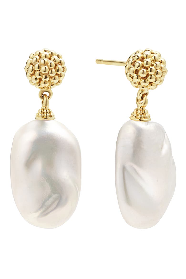 Luna Freshwater Pearl Drop Earrings, Alternate, color, GOLD