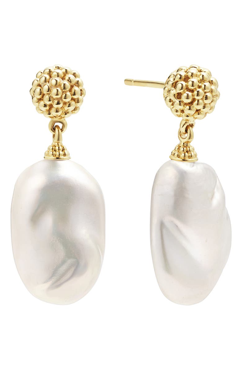 LAGOS Luna Freshwater Pearl Drop Earrings, Alternate, color, Gold