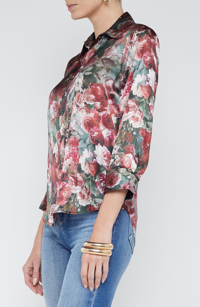 L'AGENCE Dani Floral Silk Button-Up Shirt, Alternate, color, Sage Multi Soft Cloud Floral