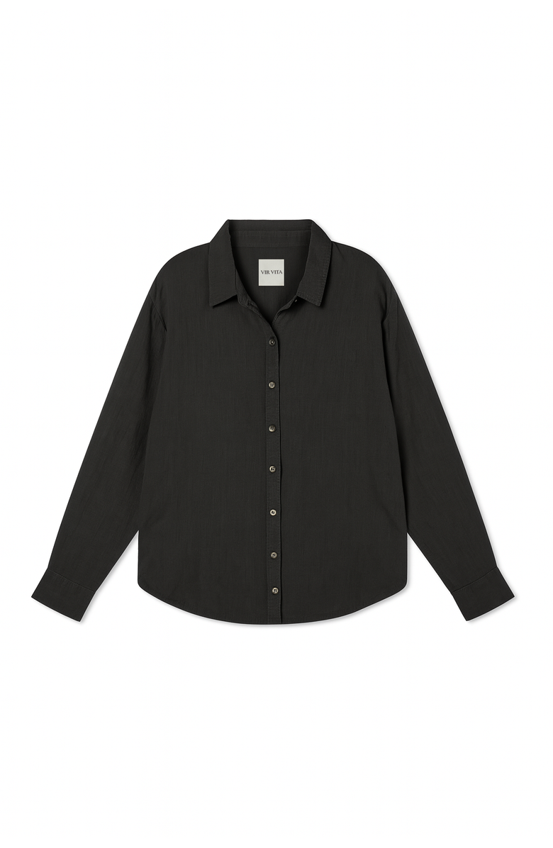 VIR VITA Cecile Oversized Linen Shirt, Main, color, Black