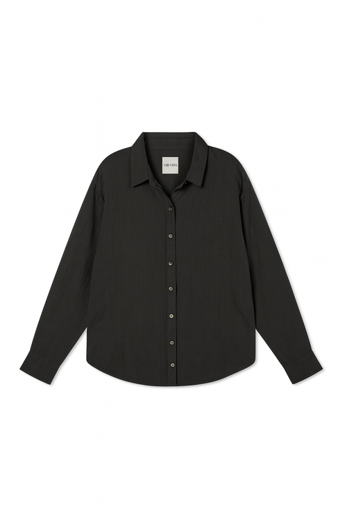 Vir Vita Cecile Oversized Linen Shirt In Black