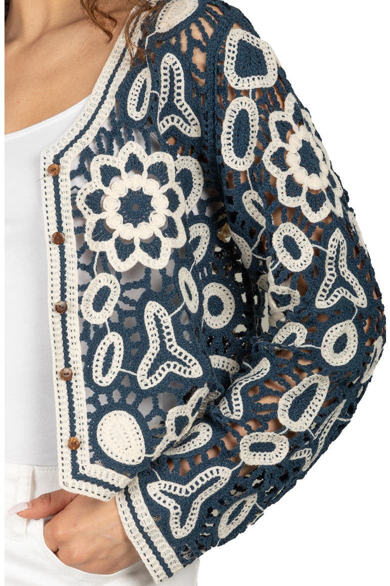 Floral Crocheted Bolero Cardigan, Alternate, color, BLUE
