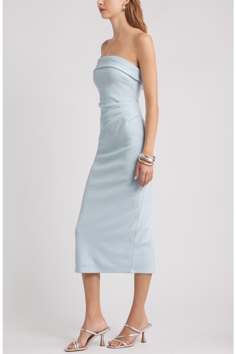 Strapless Crepe Midi Dress, Alternate, color, BLUE DELICATE