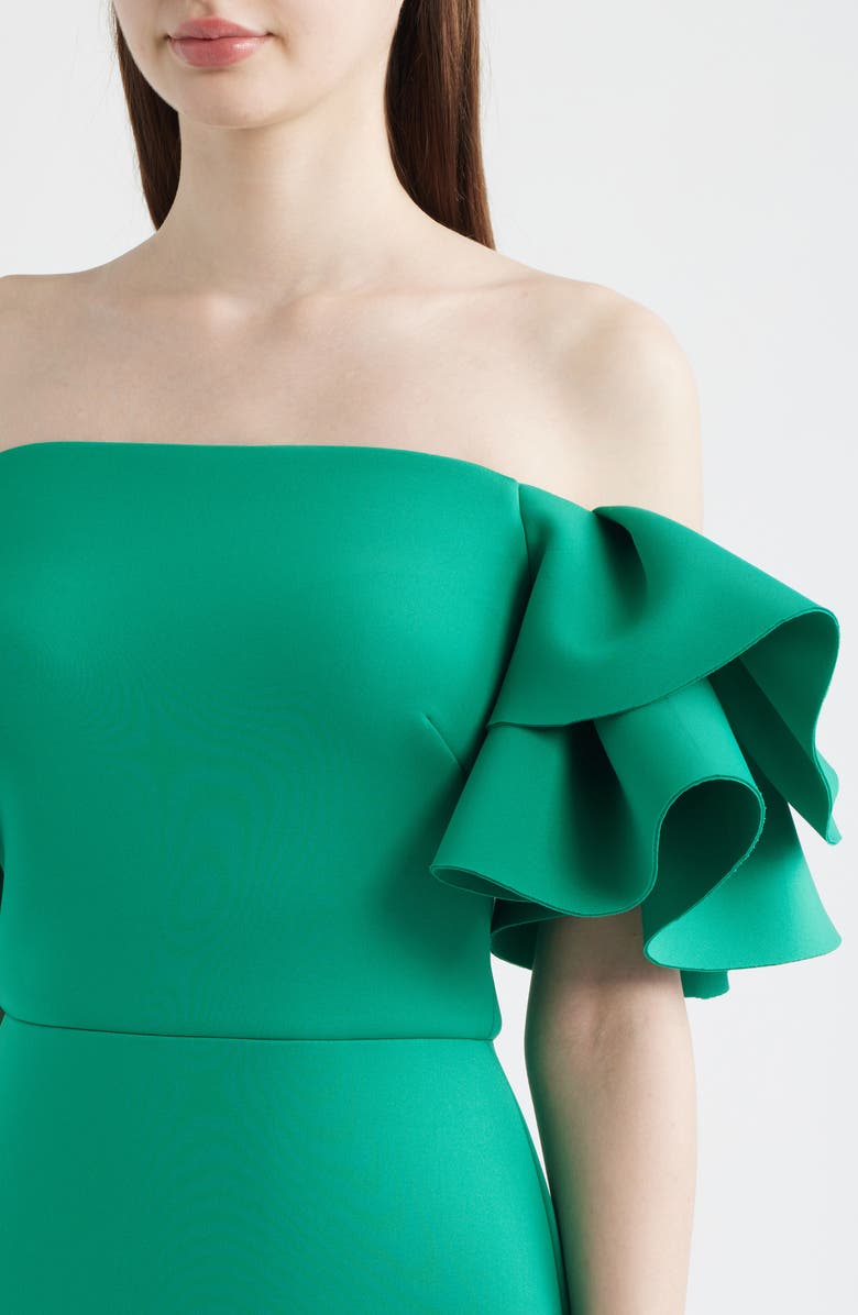 Eliza J Ruffle Sleeve Off the Shoulder Cocktail Dress, Alternate, color, Green