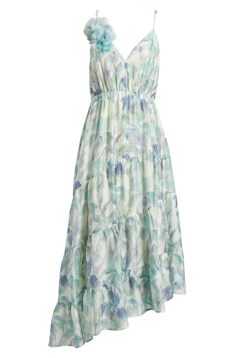Lucy Paris Moret Floral Asymmetric Hem Dress, Alternate, color, Turquoise Floral