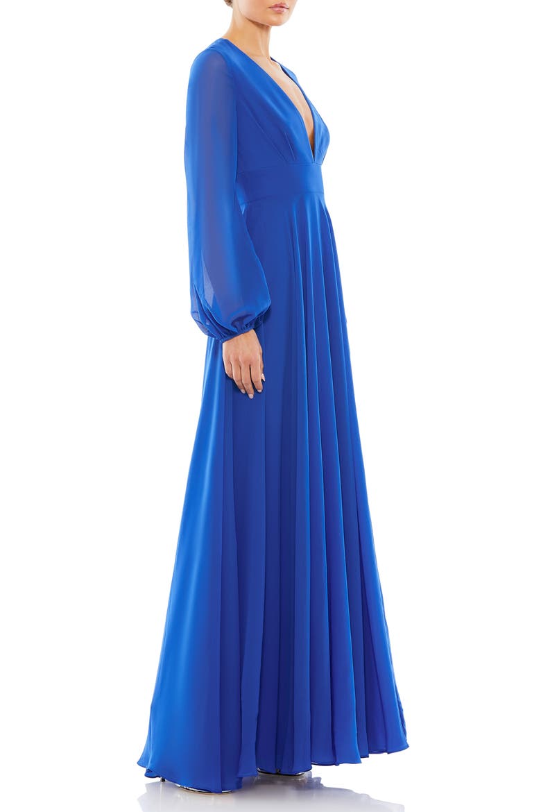 V-Neck Illusion Long Sleeve Chiffon Gown, Alternate, color, ROYAL BLUE