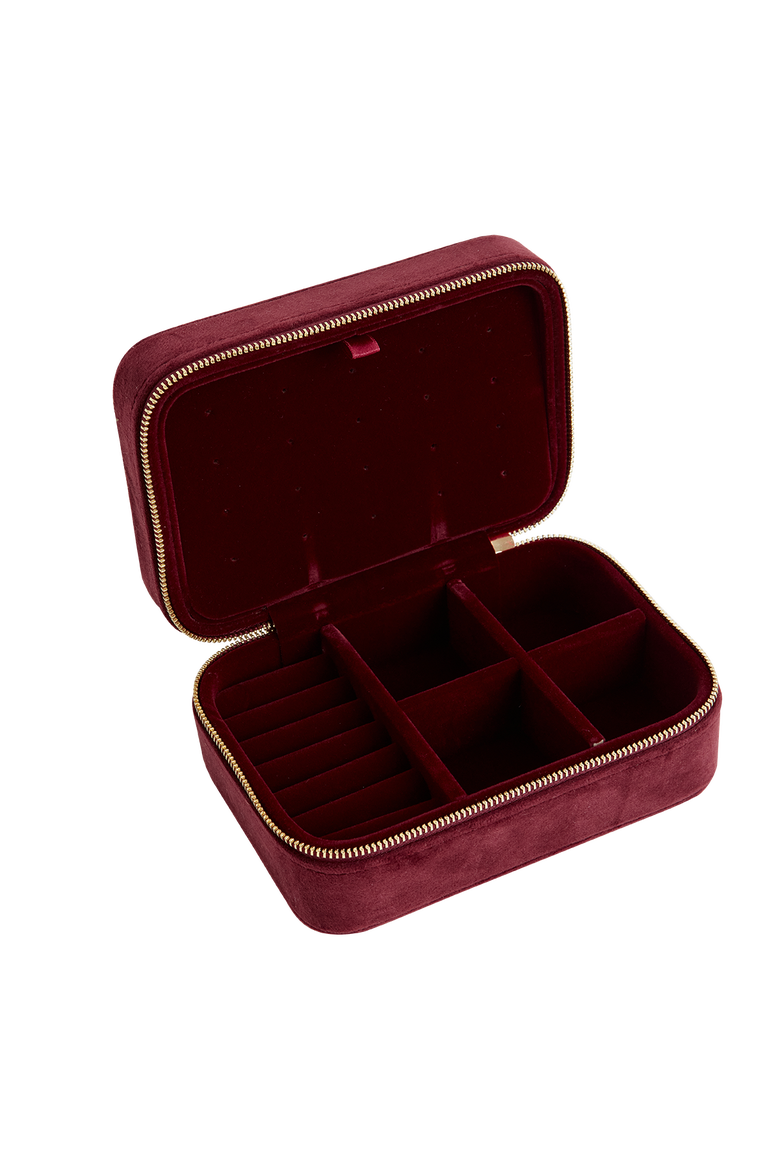 Robin Love Embroidered Large Velvet Jewellery Box, Alternate, color, Burgundy