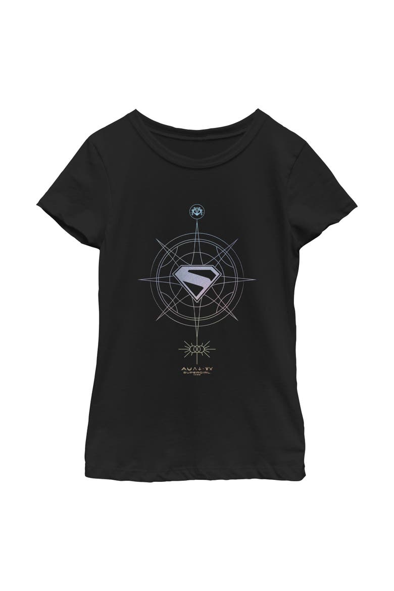 Girl's Supergirl Geometric Logo  Graphic T-Shirt, Main, color, Black