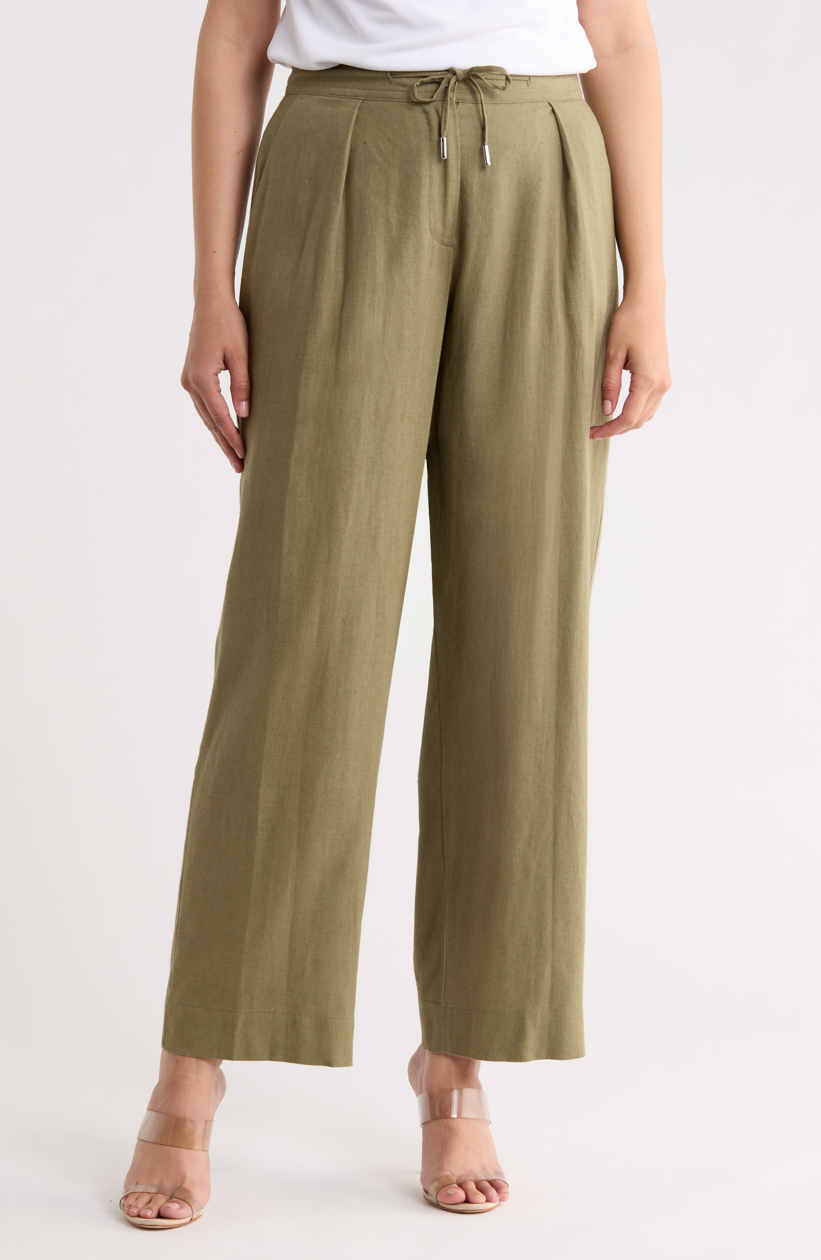 Pleated Linen Drawstring Wide Leg Pants - image 3