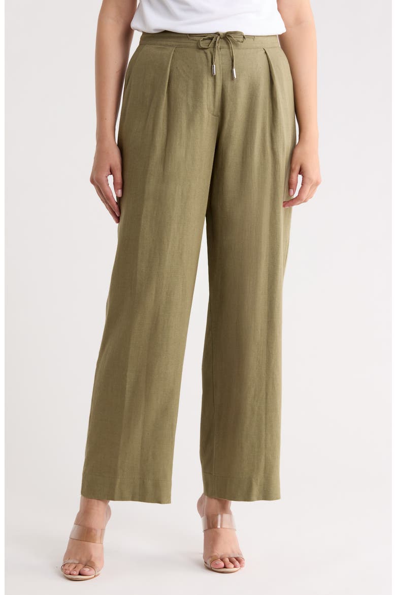 Pleated Linen Drawstring Wide Leg Pants, Main, color, LIGHT FATIGUE