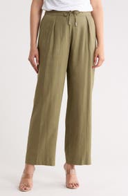 DKNY Pleated Linen Drawstring Wide Leg Pants