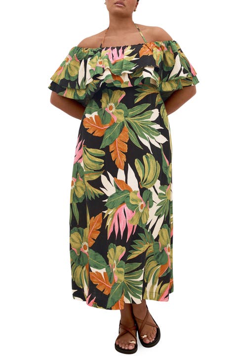 Paradiso Print Tie Neck Maxi Dress (Plus)