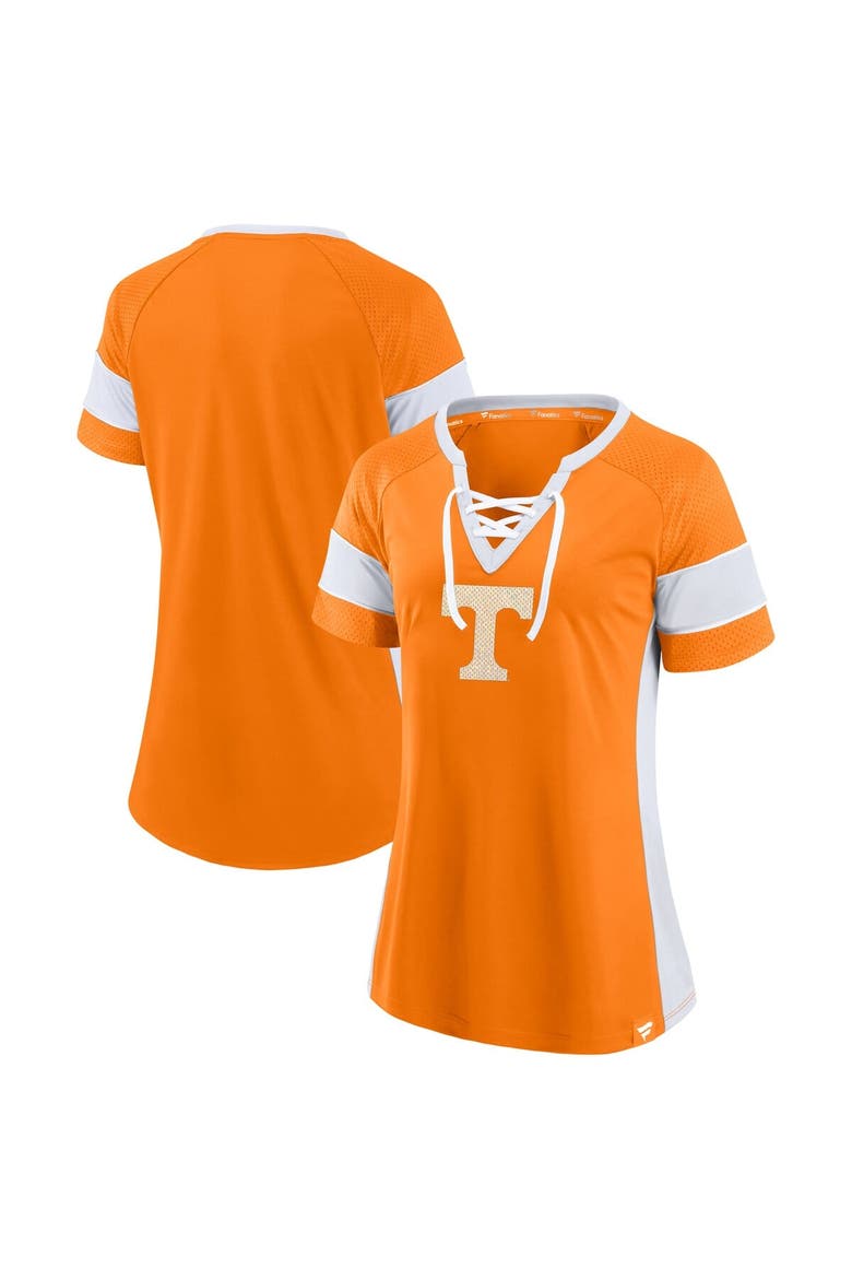 Women's Fanatics  Tennessee Orange Tennessee Volunteers Unmasked Hero Block Party Athena Lace-Up Top, Alternate, color, Tennessee Orange