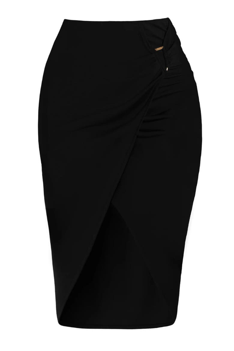 Sarong Cover-Up Midi Skirt, Alternate, color, Black