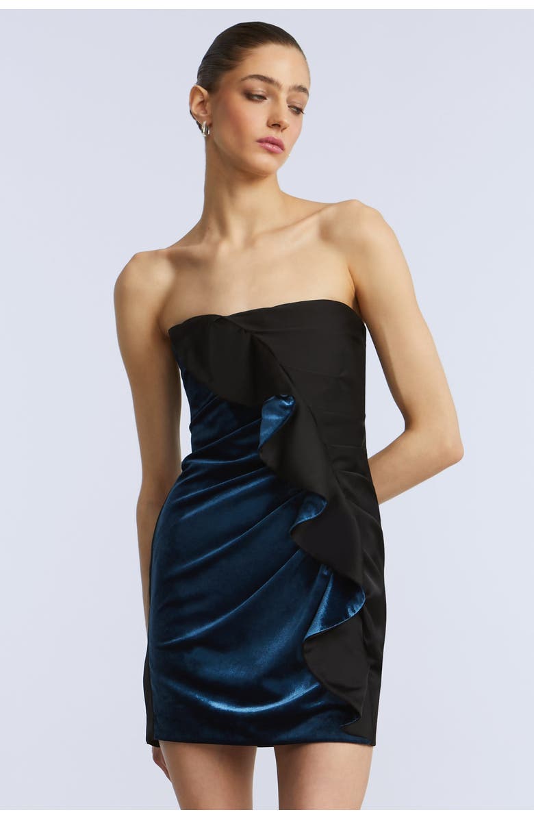 BCBGMAXAZRIA Velvet Satin Ruffle Cocktail, Alternate, color,