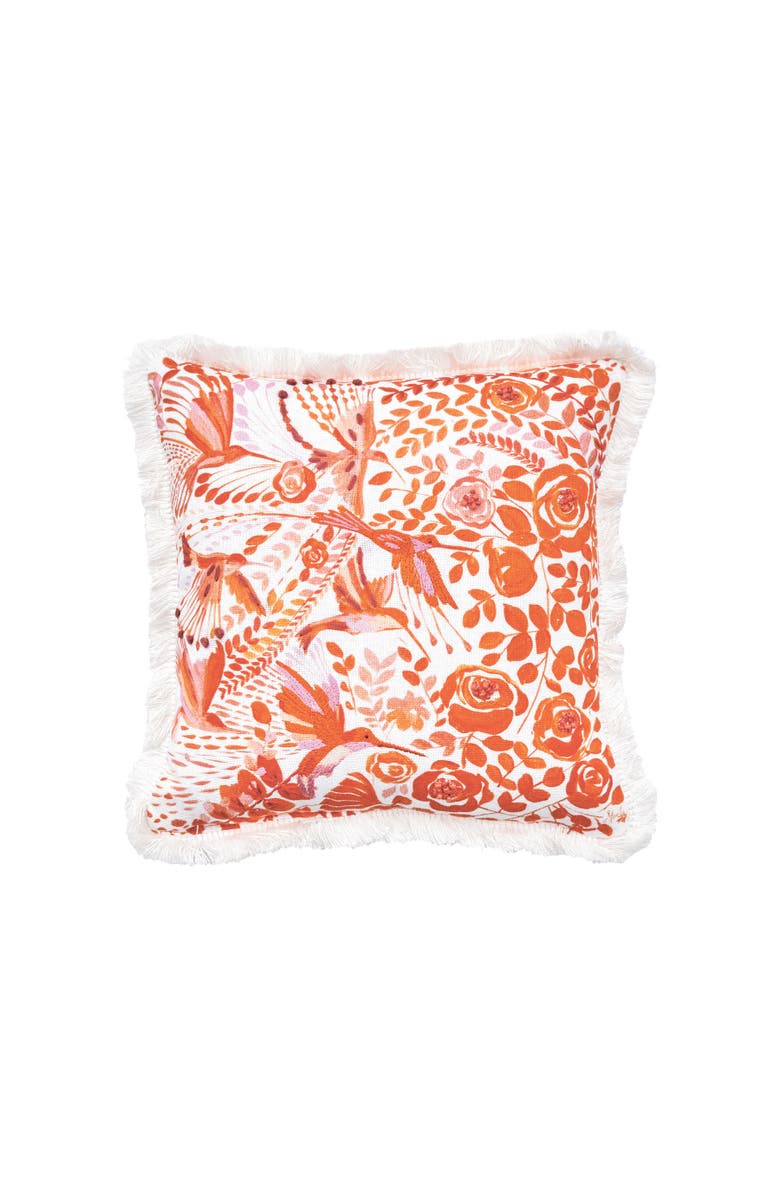 carol & frank Hummingbird Bird Orange Floral Cotton Decor Small/Petite Accent Pillow, 10" x 10", Main, color, Orange
