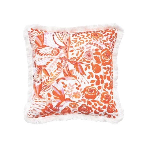 Hummingbird Bird Orange Floral Cotton Decor Small/Petite Accent Pillow, 10" x 10"