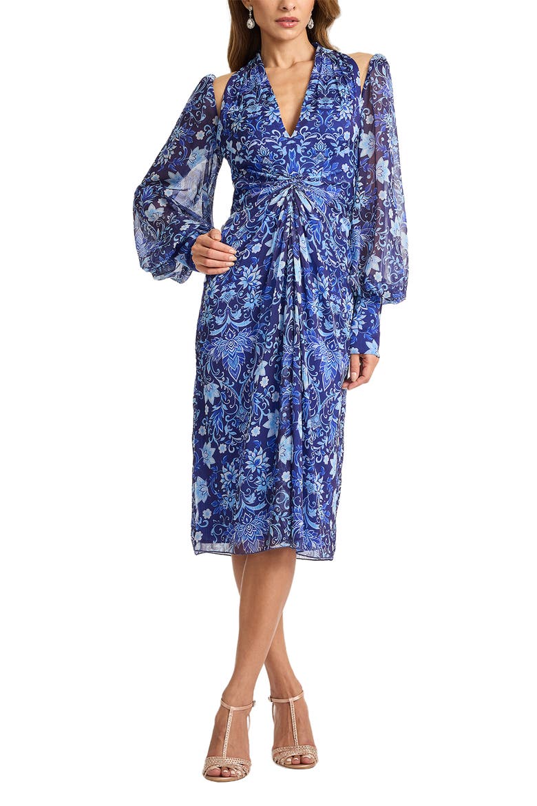 Floral Long Sleeve Cocktail Dress, Alternate, color, BLUE IRIS/ MULTI