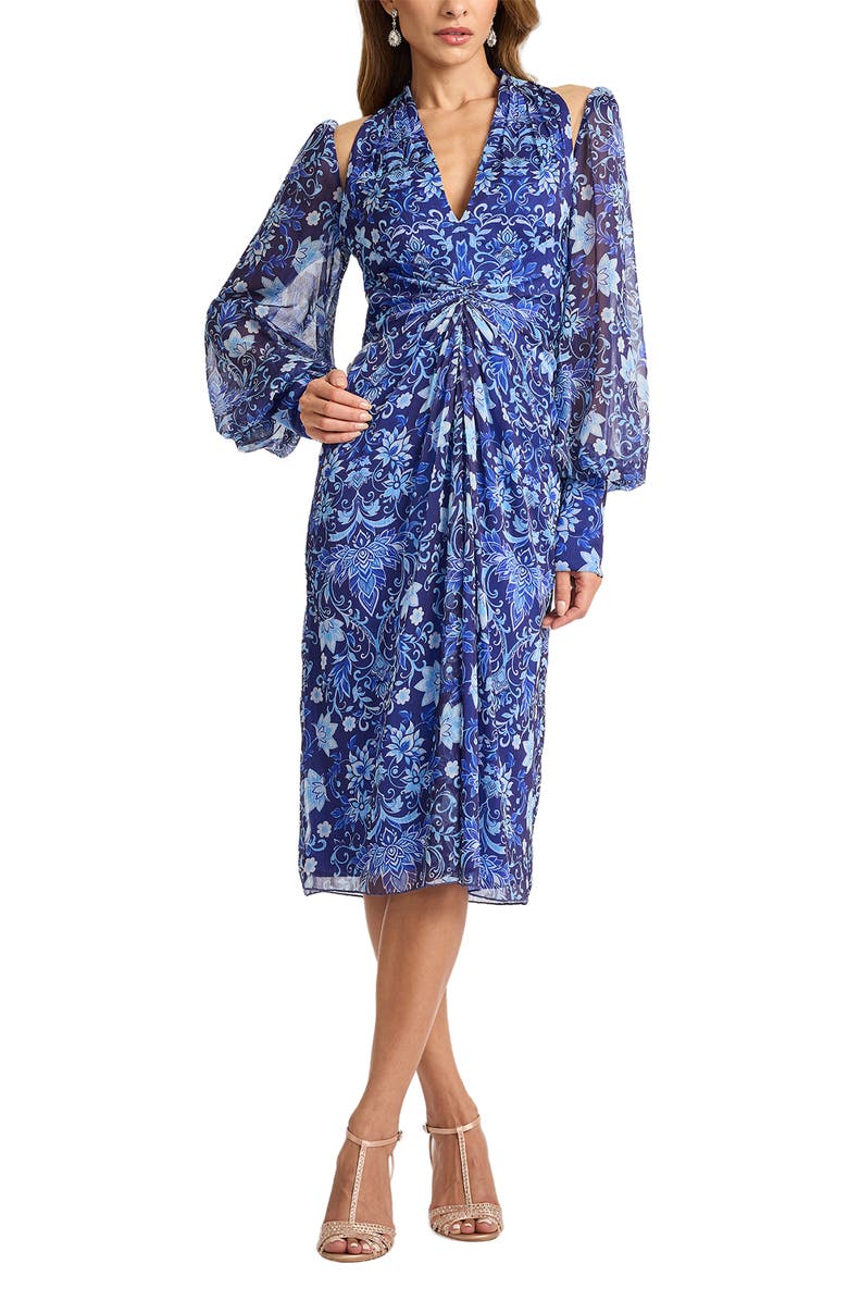 Tadashi Shoji Floral Long Sleeve Cocktail Dress, Alternate, color, Blue Iris/ Multi