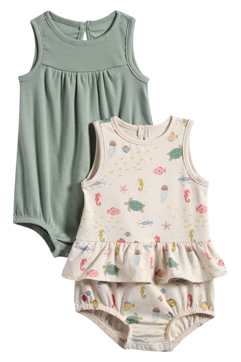 2-Pack Assorted Stretch Organic Cotton Bodysuits, Main, color, SEA LIFE