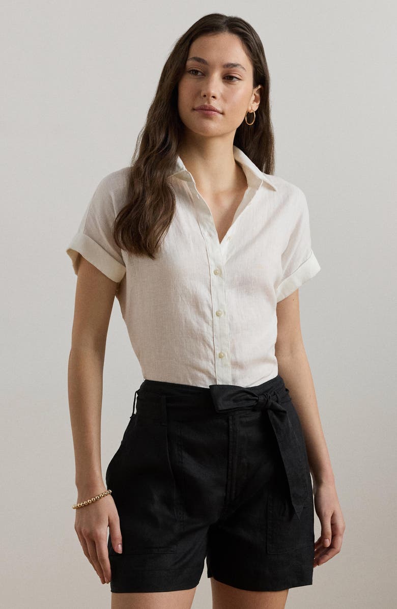 Lauren Ralph Lauren Short Sleeve Linen Button-Up Shirt, Alternate, color,