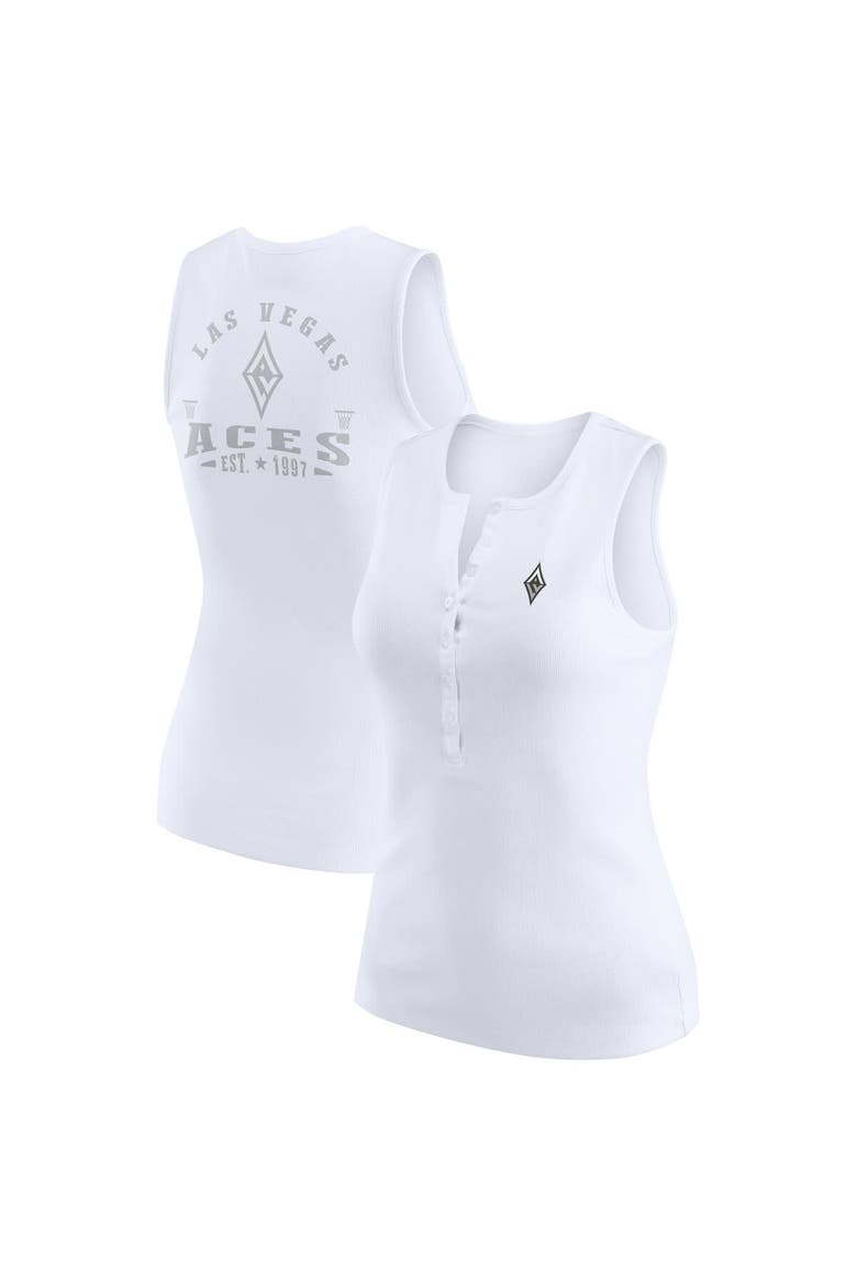 Women's WEAR by Erin Andrews White Las Vegas Aces Rib-Knit Henley Tank Top, Main, color, White