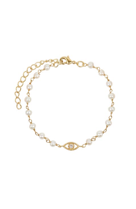 Dreamlike Protection - Pearl Evil Eye Charm Bracelet